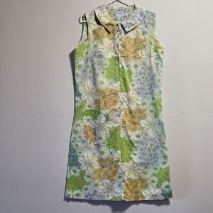 Vintage Jane Kinley Floral Sleeveless Dress - Green, Yellow, White